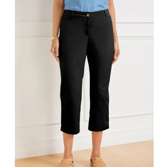 Talbots Perfect Skimmer Black Flat Front Capri Pants Size 16 XL Trouser - Picture 1 of 10